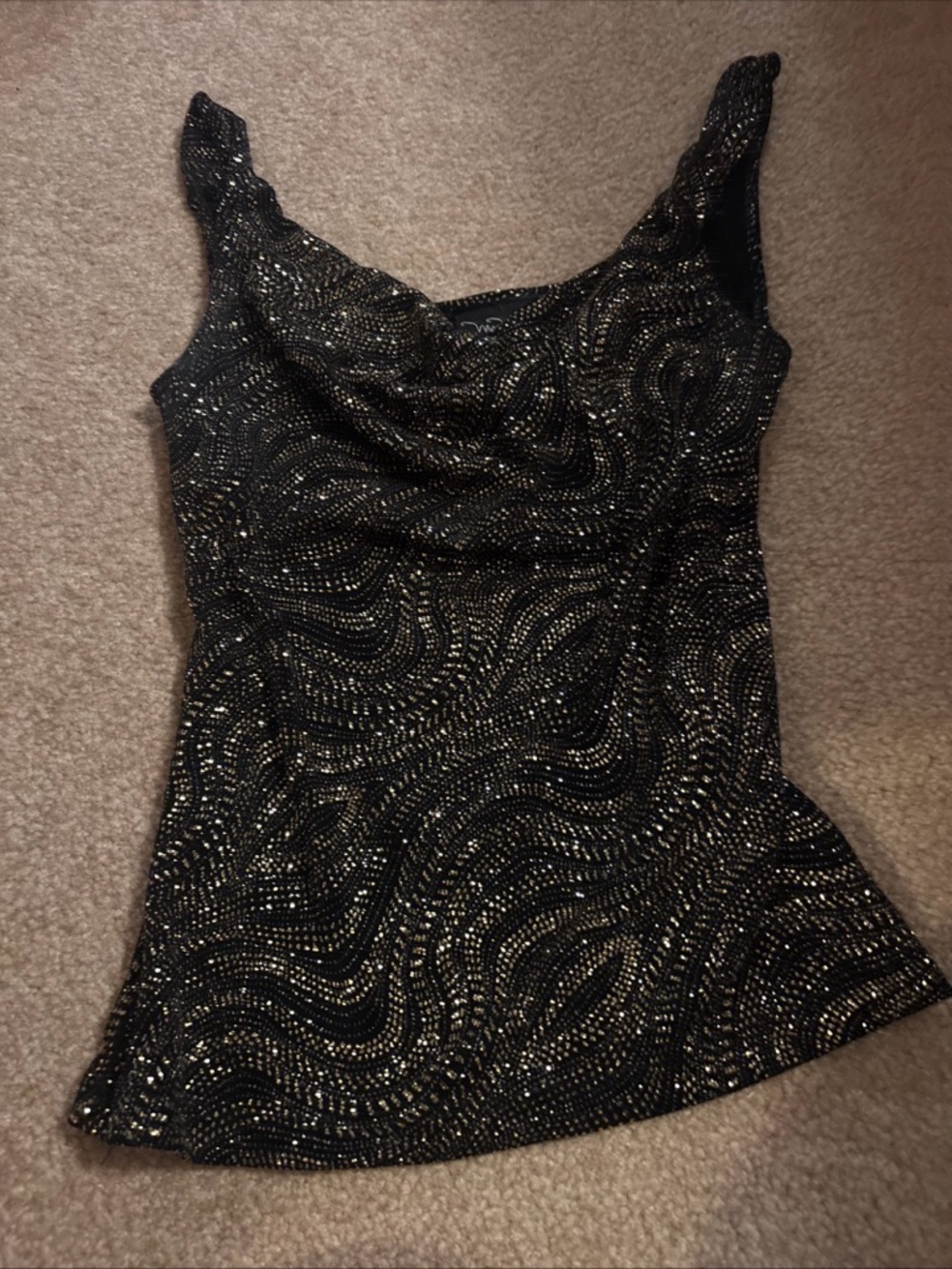vintage My Michelle Y2K tank top A cowl neck black & gold sparkly glitter
